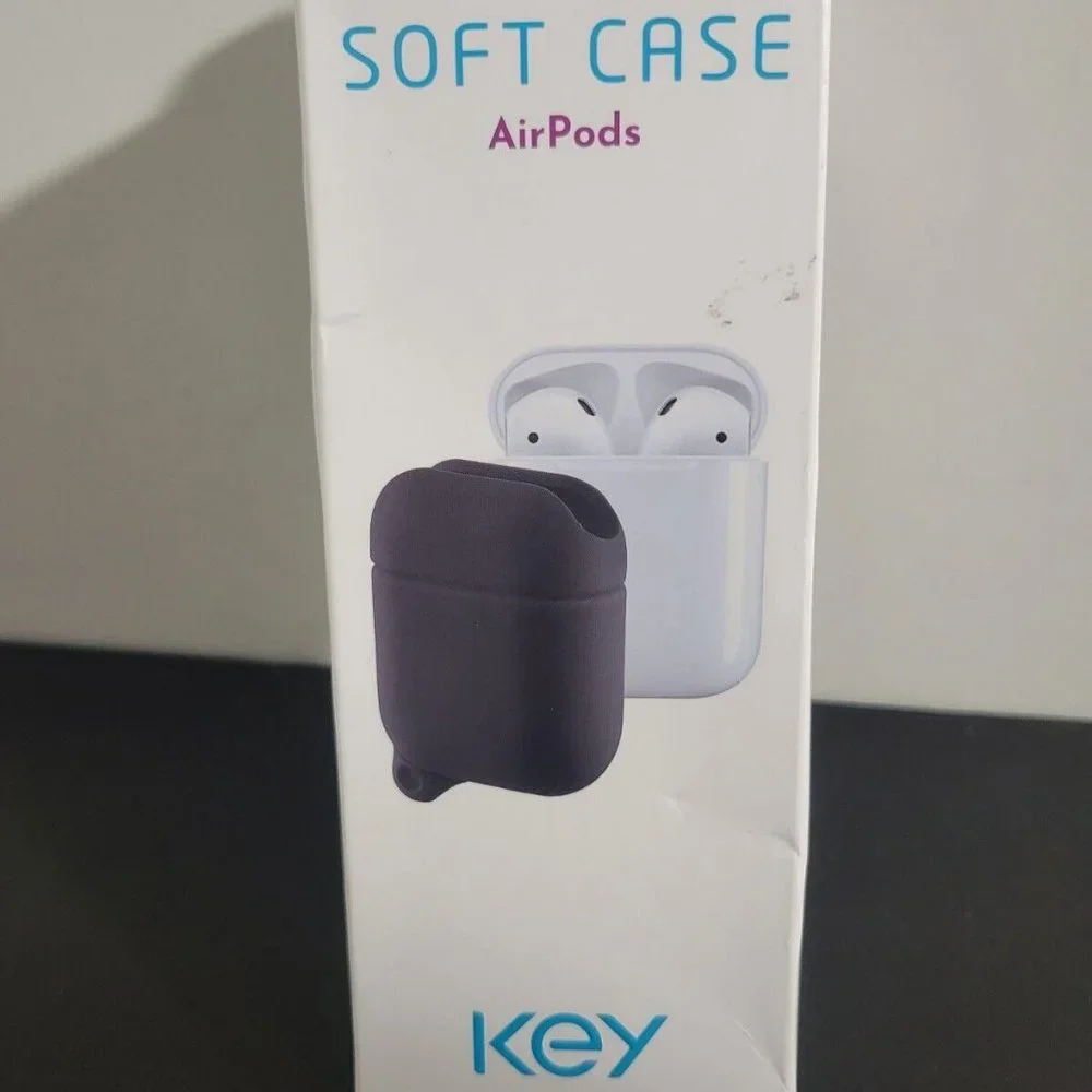 Key Silicone Soft Case with Clip for Apple AirPods 1st and 2nd Gen - Black